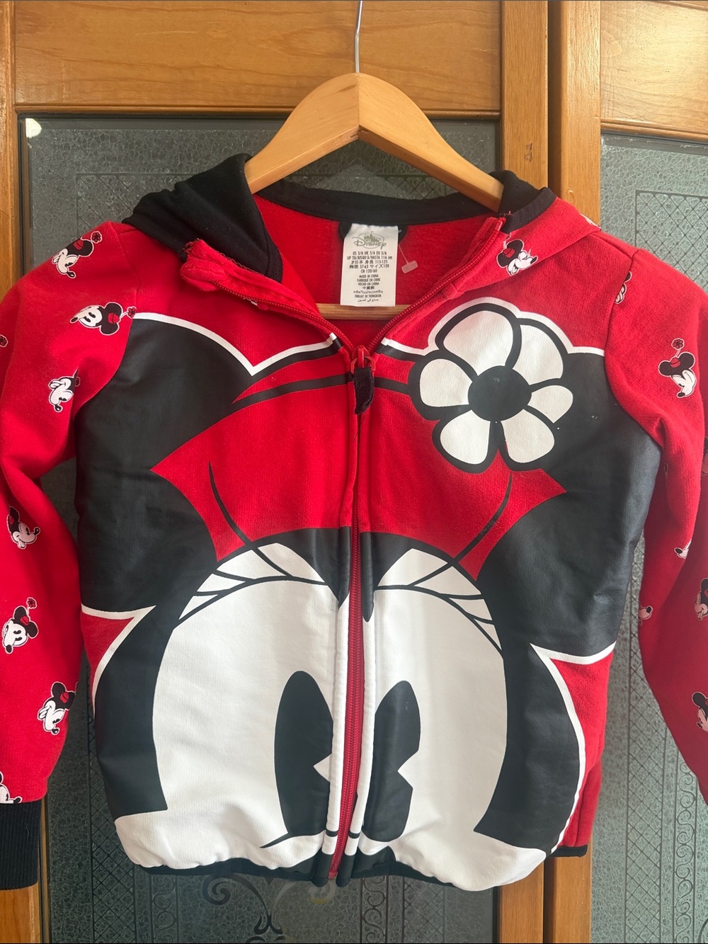 Disney Red, Black & White Minnie Mouse Zip-Up Hoodie Girls Sz 5-6
